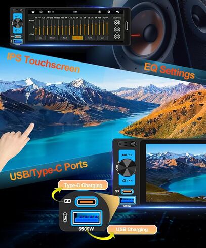 أجهزة استقبال ستيريو للسيارة مقاس 6.5 بوصات مع Apple CarPlay اللاسلكي، وشاشة IPS تعمل باللمس 1280 × 452، وبلوتوث 5.2، وراديو السيارة FM AM، وكاميرا احتياطية، وشحن سريع USB من النوع C، وAndroid Auto، ونظام تحديد المواقع العالمي (GPS)، وSWC in Kuwait