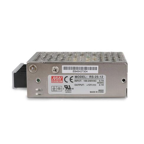RS-25-12 25W Single Output Enclosed Power Supply, 12V 2.1A, Universal AC Input, Free Air Convection, Compact Design, for Industrial Controls, Automation Equipment, UL/CUL Certified in Kuwait