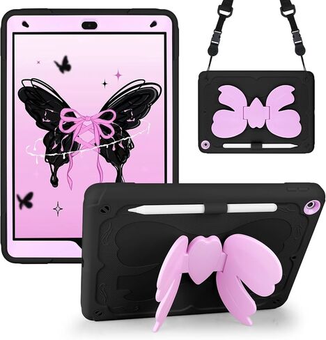 حافظة لجهاز iPad A16 الجيل الحادي عشر 2025 للأطفال والبنات حافظة آيباد الجيل العاشر 2022 مع حزام حامل قلم رصاص، وردي شديد التحمل، غطاء iPad 11 بوصة 10.9 بوصة مع حامل فراشة in Kuwait