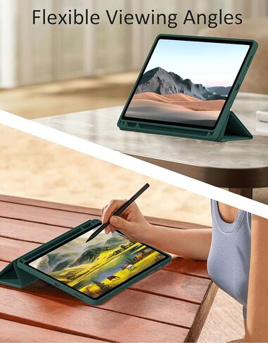 Case for Samsung Galaxy Tab S10 Lite / S10 FE / S9 FE 5G 10.9" / S9 11-Inch, Soft TPU Back Case Slim Lightweight Smart Auto Sleep/Wake Trifold Stand Cover with S Pen Holder, Dark Green in Saudi Arabia