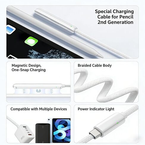 Magnetic Charging Cable for Pencil 2nd Gen, 1.5W 19.7in Wireless Charger Dock with Over Voltage Protection, Portable Travel Power Cord in Kuwait