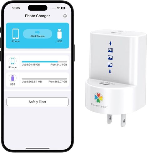 شاحن سريع BBMars 20W GaN USB-C مع النسخ الاحتياطي التلقائي | يعمل مع محرك فلاش USB | ايفون 17/16/15/14/13/12 ايباد اندرويد | النسخ الاحتياطي الفوري للصور والفيديو | بديل iCloud بدون اشتراك in Kuwait