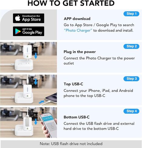 شاحن سريع BBMars 20W GaN USB-C مع النسخ الاحتياطي التلقائي | يعمل مع محرك فلاش USB | ايفون 17/16/15/14/13/12 ايباد اندرويد | النسخ الاحتياطي الفوري للصور والفيديو | بديل iCloud بدون اشتراك in Kuwait
