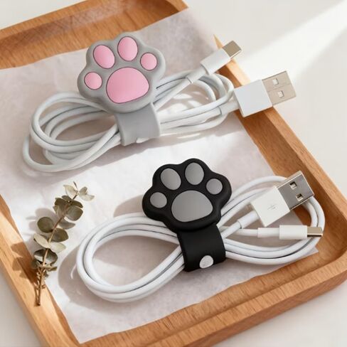 2 Cartoon Cat Paw Cable Winders for Earphone Data Cable Charging Cable Organizer Portable And Practical Earphone Cable Tie, Desktop Additions, Spiral Design, Exquisite Craftsmanship in Kuwait