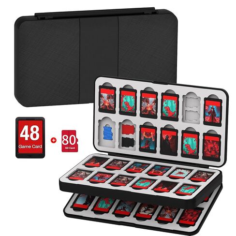 حافظة بطاقات ألعاب Fry Pond Switch لجهاز Nintendo Switch/Switch2/OLED، مناسبة لـ 80 بطاقة Micro SD و48 بطاقة ألعاب Switch، حامل ألعاب Nintendo Switch المحمول مع غلاف صلب، أسود in Kuwait