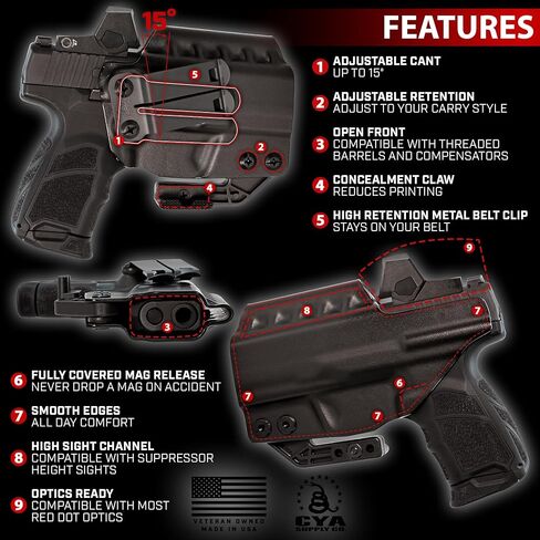 CYA Supply Co.- حافظات Micro Ridge IWB - تناسب شركة Smith & Wesson Bodyguard 2.0 Carry Comp - مملوكة للمحاربين القدامى - صنع في الولايات المتحدة الأمريكية in Kuwait