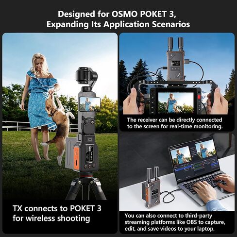 Wireless Video Transmitter and Receiver for OSMO Pocket 3,1080P HD Transmission System with UVC Out,20 Channels Adjustable,1640FT Range,for Live Stream from TV Box,PC,Pocket 3,to TV,Monitor in Kuwait