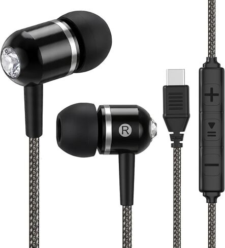 سماعات أذن سلكية USB C من Cowyawn، سماعات رأس USB-C مع ميكروفون، التحكم في مستوى الصوت، صوت ستيريو عالي الدقة، وسائد أذن عازلة للضوضاء، سماعة أذن USB من النوع C داخل الأذن لهاتف iPhone 17 16 15/Android/Samsung Phone/Laptop، أسود in Kuwait