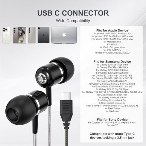 سماعات أذن سلكية USB C من Cowyawn، سماعات رأس USB-C مع ميكروفون، التحكم في مستوى الصوت، صوت ستيريو عالي الدقة، وسائد أذن عازلة للضوضاء، سماعة أذن USB من النوع C داخل الأذن لهاتف iPhone 17 16 15/Android/Samsung Phone/Laptop، أسود in Kuwait