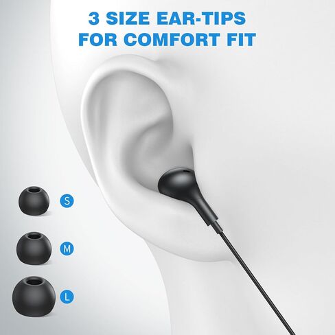 USB C Headphones Wired Earbuds with USBC Charger Adapter, 2-in-1 HiFi Plug in Ear Buds Type C Earphones Tangle-Free Cord for iPhone 15 16 16e 17 Galaxy S26 S25 S24 S23 for Google/Pixel 10 10a Black in Kuwait