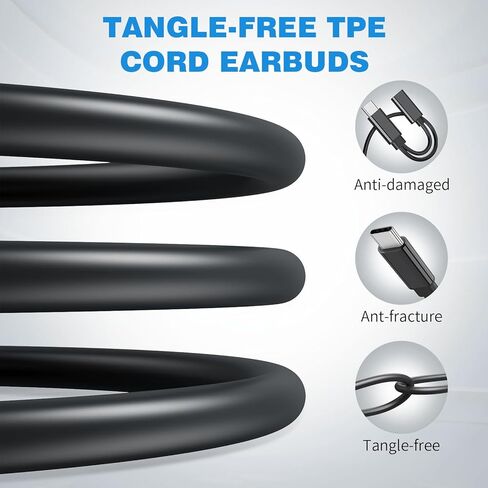 USB C Headphones Wired Earbuds with USBC Charger Adapter, 2-in-1 HiFi Plug in Ear Buds Type C Earphones Tangle-Free Cord for iPhone 15 16 16e 17 Galaxy S26 S25 S24 S23 for Google/Pixel 10 10a Black in Kuwait