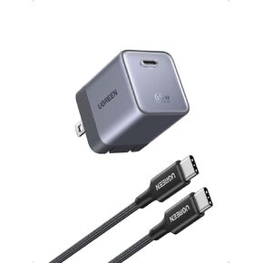 كتلة شاحن UGREEN Nexode Air 65W USB C GaN مع كابل 3.3 قدم، أسود | حجم صغير (1.22×1.30×1.59 بوصة)، قابس قابل للطي، شحن سريع لجهاز MacBook Air/Pro، iPhone 17/16، Galaxy S26/S25، iPad، Steam Deck in Saudi Arabia
