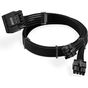 X-Enlazar Dual 8-Pin PSU to 12V-2x6 GPU Adapter Cable - 90-Degree Connector, Individually Sleeved with Braiding & Combs, 16AWG Wire, 600mm Length, 2x8 Config., Type-A Connector - Black in Kuwait