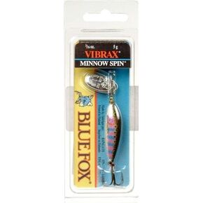 Blue Fox Vibrax Minnow Spin, Inline Spinner Lure with Minnow Body for Trout, Bass, Walleye, and Salmon Fishing, Blade Size 1, Rainbow Trout/Silver in Kuwait