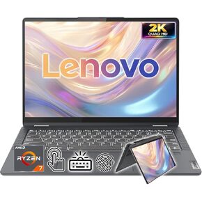 Lenovo IdeaPad 14 بوصة 2.2K QHD 2 في 1 كمبيوتر محمول بشاشة تعمل باللمس | معالج AMD Ryzen 7 | Win 11 | ذاكرة الوصول العشوائي 16 جيجابايت | 512 جيجابايت PCIe SSD | لوحة مفاتيح بإضاءة خلفية | بصمة الإصبع | كاميرا 1080 بكسل | كمبيوتر محمول قابل للتحويل للعمل  in Kuwait