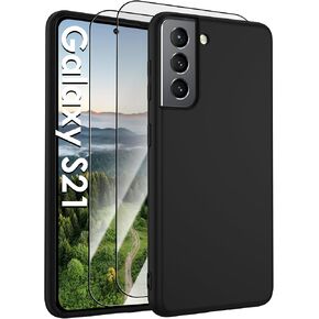 for Samsung Galaxy S21 Case,Liquid Silicone Upgrade [Soft Anti-Scratch Microfiber Lining][2 HD Screen Protector][Full Camera Protection] Shockproof Phone Case for Samsung S21 6.2 inch -Black in Saudi Arabia