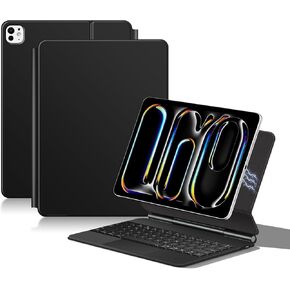 حافظة لوحة مفاتيح سحرية ذات اتصال مادي لجهاز iPad Air 13(M3 2025/M2 2024) وiPad Pro 12.9(6th/5th/4th/3rd Gen) لوحة مفاتيح بإضاءة خلفية مغناطيسية متعددة اللمس لجهاز iPad Pro 13 بوصة 2024 (M4) (أسود) in Kuwait