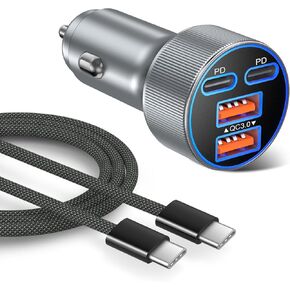 Super Fast Type C Car Charger, Besgoods Dual 45W USB C 4-Port Cigarette Lighter Adapter Compatible with Galaxy S26 S25 Ultra FE S24 S22 iPhone 17 16 15 Pro Max, with 6ft Braided USB C to C Cable in Saudi Arabia