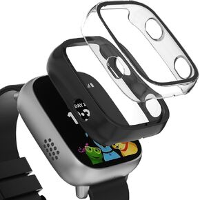 Compatible with AT&T amiGO Jr Watch 2 Screen Protector, Hard PC and Tempered Glass Case Cover for amiGo Kids Smartwatch Accessories, Anti-Scratch and Touch Sensitive (Black+Clear) in Saudi Arabia
