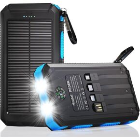 Durecopow Solar Charger Power Bank 20,000mAh، شاحن محمول، 4 كابلات 3 منافذ شحن سريع حزمة بطارية خارجية مع USB C للهواتف المحمولة، شاحن لوحة شمسية مع مصباح يدوي مزدوج للتخييم in Kuwait