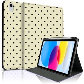 حافظة لجهاز iPad 11th (A16) 11 بوصة 2025 / الجيل العاشر 10.9 بوصة 2022، غطاء حماية بتصميم جمالي أنيق منقط لطيف مع حامل قلم رصاص، مضاد للانزلاق، مضاد للصدمات - نقاط بولكا سوداء كبيرة بيضاء in Kuwait