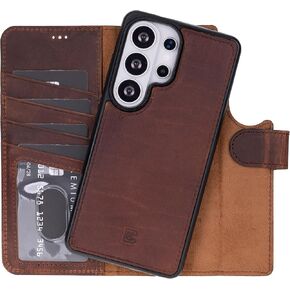 حافظة محفظة BOULETTA لهاتف Samsung Galaxy S26 Ultra، جلد تركي أصلي محبب بالكامل، غطاء فوليو بنمط العمل 4 حامل بطاقات، قابل للفصل مغناطيسي، مسند، محمي بتقنية RFID، مصنوع يدويًا (شوكولاتة) in Kuwait