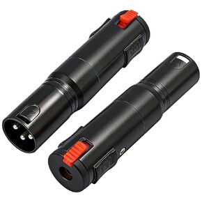 محول XLR ذو 3 دبابيس XLR إلى 6.35 مم AUX مع موصل كابل توصيل محول القفل، غلاف من سبائك الزنك مطلي بالنيكل، مقبس دبوس نحاسي بالكامل باللون الأسود والفضي (أسود، أنثى XLR إلى 6.35 مم أنثى قطعتان) in Kuwait