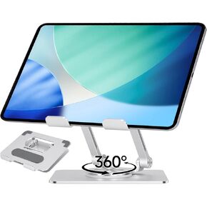 حامل تابلت من سبائك الألومنيوم، حامل هاتف دوار 360 درجة للمكتب، حامل هاتف قابل للتعديل متوافق مع الهواتف المحمولة، iPad، الأجهزة اللوحية 4-14 بوصة، فضي in Kuwait