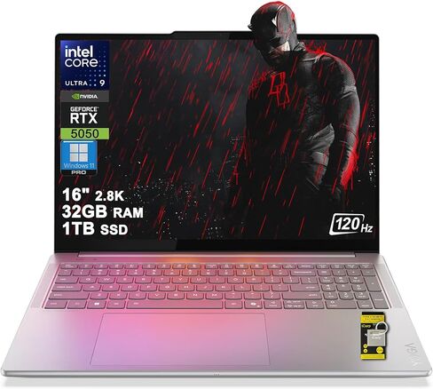 Lenovo Yoga Pro 9i 16 Creator AI Laptop 16" 2880x1800 OLED 120Hz Touch 1100nits Peak Intel 16-core Ultra 9 285H 32GB RAM 4TB SSD GeForce RTX 5050 Up to 440 AI TOPS Backlit Thunderbolt Win11Pro ICP Hub in Kuwait