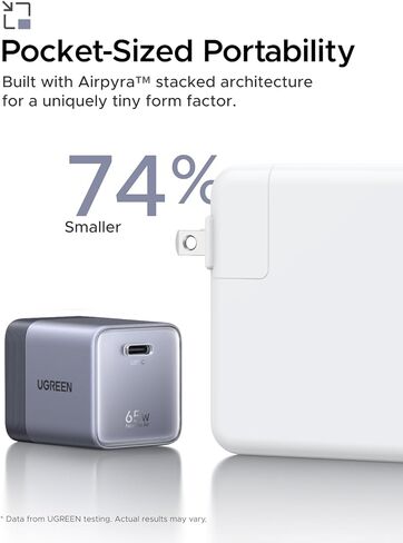UGREEN Nexode Air 65W USB C Charger, Foldable Mini Charger Block Fast Charging with 5ft USB C Cable, GaN Charger for MacBook Air/Neo/Pro, iPhone 17 16, Galaxy S26/S25, iPad, Grey in Kuwait