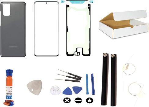 طقم إصلاح الشاشة متوافق مع هاتف Samsung Galaxy S20 G980 & 5G G981 - عدسة زجاجية خارجية أمامية وغطاء بديل لغطاء الباب الزجاجي الخلفي الخلفي (رمادي كوني) in Kuwait