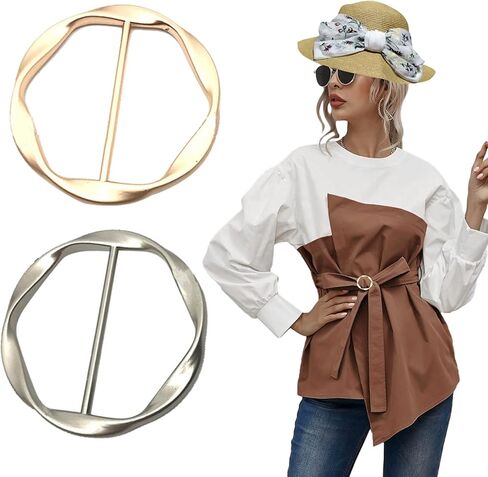 4PCS Silk Scarf Ring Clip T-Shirt Tie Clips for Women Scarves Clasp Waist Buckle Fashion Metal Ring for Shirts Clothing Gold & Silver Zinc Alloy in Saudi Arabia