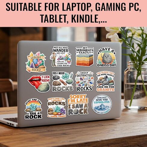 TODOLIA (15Pcs-3in) Rockhound Rockhounding Sticker Pack, Geology Gemstones Crystals Geodes Rocks Minerals Sticker, Geologist Rock Collector Gift, Decor for Laptop Tablet Water Bottle Helmet Vehicles in Kuwait