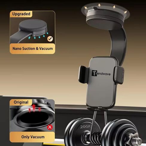 Car Phone Holder – 360° Rotation Vacuum Suction Cup Phone Mount, 108LBS Nano Gel Suction, Bendable Arm & One-Hand Release | Heavy-Duty Dashboard & Windshield Truck Phone Holder for iPhone 17 Pro Max in Kuwait