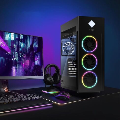 كمبيوتر مكتبي للألعاب HP Omen 45L RTX 5080، Intel Ultra 9 285K، NVIDIA RTX 5080، ذاكرة الوصول العشوائي DDR5 سعة 64 جيجابايت، SSD 2 تيرابايت، استوديو RGB Light Studio، DP، RJ-45، حزمة مع لوحة مفاتيح الألعاب Thunderobot KG3089R in Kuwait