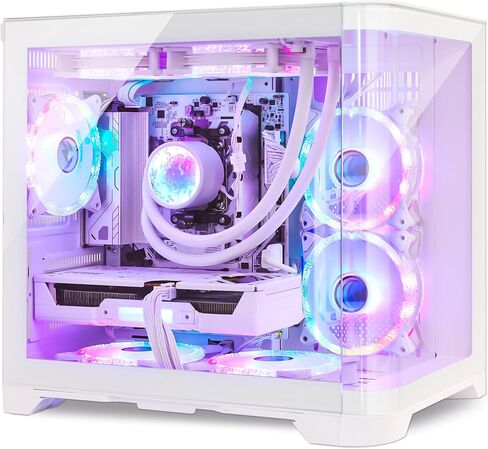كمبيوتر مكتبي للألعاب Poseidon، 32 جيجابايت DDR5، AMD Ryzen 5 9600X، RX 9060XT 16 جيجابايت، 1 تيرابايت PCIe SSD، 650 واط PSU، تبريد مائي و7 مراوح ARGB، كمبيوتر برجي متطور للاعبين والمنزل والمكتب - أبيض in Kuwait