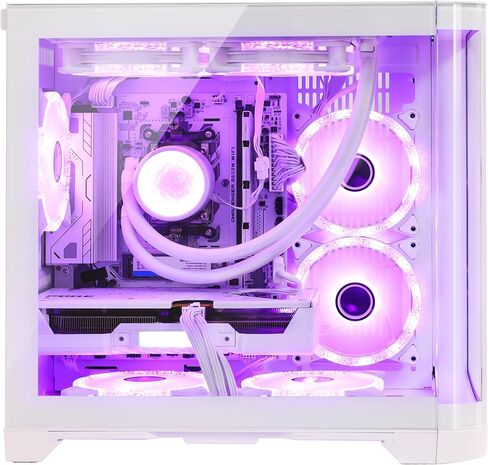 كمبيوتر مكتبي للألعاب Poseidon، 32 جيجابايت DDR5، AMD Ryzen 5 9600X، RX 9060XT 16 جيجابايت، 1 تيرابايت PCIe SSD، 650 واط PSU، تبريد مائي و7 مراوح ARGB، كمبيوتر برجي متطور للاعبين والمنزل والمكتب - أبيض in Kuwait