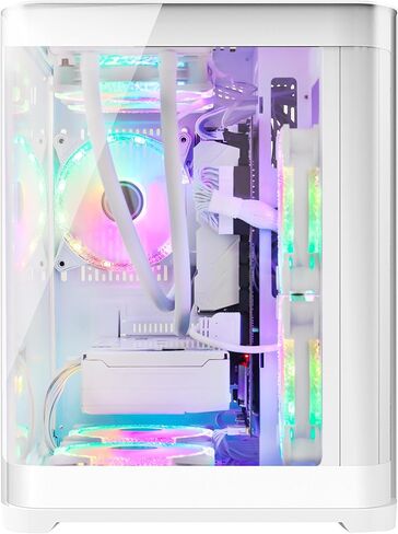 كمبيوتر مكتبي للألعاب Poseidon، 32 جيجابايت DDR5، AMD Ryzen 5 9600X، RX 9060XT 16 جيجابايت، 1 تيرابايت PCIe SSD، 650 واط PSU، تبريد مائي و7 مراوح ARGB، كمبيوتر برجي متطور للاعبين والمنزل والمكتب - أبيض in Kuwait