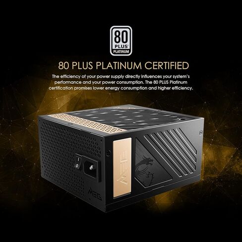 MSI 2021 MEG Ai1300P PCIE 5 & ATX 3.0 مزود طاقة للألعاب - وحدات كاملة - 80 Plus Platinum Certified 1300W - 100٪ مكثفات يابانية 105 درجة مئوية - حجم صغير - ATX PSU (متجدد) in Kuwait