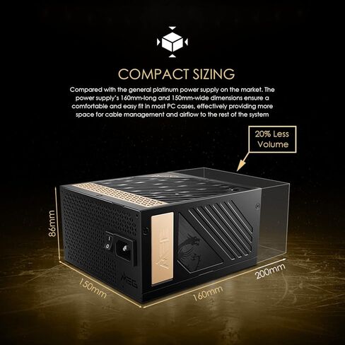 MSI 2021 MEG Ai1300P PCIE 5 & ATX 3.0 مزود طاقة للألعاب - وحدات كاملة - 80 Plus Platinum Certified 1300W - 100٪ مكثفات يابانية 105 درجة مئوية - حجم صغير - ATX PSU (متجدد) in Kuwait