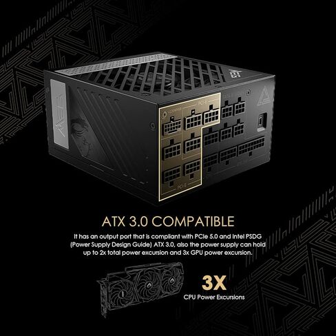 MSI 2021 MEG Ai1300P PCIE 5 & ATX 3.0 مزود طاقة للألعاب - وحدات كاملة - 80 Plus Platinum Certified 1300W - 100٪ مكثفات يابانية 105 درجة مئوية - حجم صغير - ATX PSU (متجدد) in Kuwait