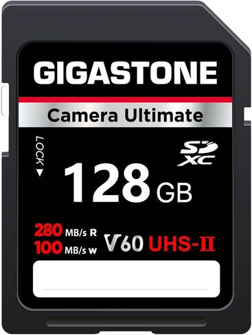 جيجاستون بطاقة SD سعة 128GB UHS-II V60 U3 SDXC عالية السرعة قراءة تصل الى 230 ميجابايت/ثانية 4K UHD فيديو لكاميرا DSLR متوافقة مع كاميرا كانون ونيكون سوني بنتاكس كوداك اوليمبوس باناسونيك الرقمية in Kuwait