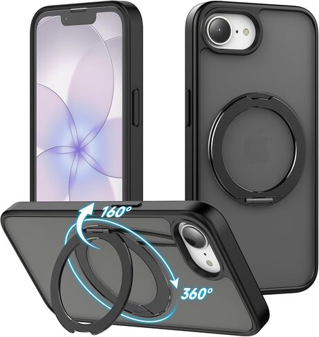 حافظة هاتف Cresee لهاتف iPhone 17e / iPhone 16e، حامل حلقي مغناطيسي 360 درجة متوافق مع Magsafe، ظهر صلب شفاف + غطاء مقاوم للصدمات من مادة TPU مع مغناطيس لهاتف iPhone 17e / 16e - شفاف in Kuwait