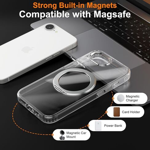 حافظة هاتف Cresee لهاتف iPhone 17e / iPhone 16e، حامل حلقي مغناطيسي 360 درجة متوافق مع Magsafe، ظهر صلب شفاف + غطاء مقاوم للصدمات من مادة TPU مع مغناطيس لهاتف iPhone 17e / 16e - شفاف in Kuwait