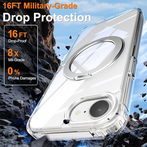 حافظة هاتف Cresee لهاتف iPhone 17e / iPhone 16e، حامل حلقي مغناطيسي 360 درجة متوافق مع Magsafe، ظهر صلب شفاف + غطاء مقاوم للصدمات من مادة TPU مع مغناطيس لهاتف iPhone 17e / 16e - شفاف in Kuwait