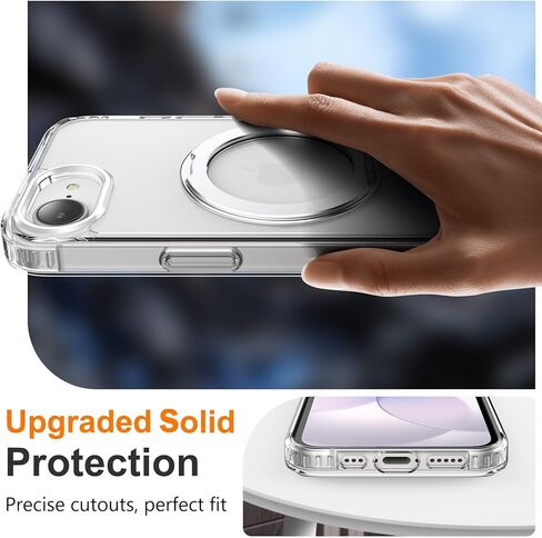 حافظة هاتف Cresee لهاتف iPhone 17e / iPhone 16e، حامل حلقي مغناطيسي 360 درجة متوافق مع Magsafe، ظهر صلب شفاف + غطاء مقاوم للصدمات من مادة TPU مع مغناطيس لهاتف iPhone 17e / 16e - شفاف in Kuwait