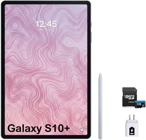 تابلت سامسونج جالاكسي تاب S10+ 256 جيجا واي فاي، شاشة AMOLED 12.4 بوصة، قلم S متضمن، إصدار الولايات المتحدة، حزمة مع شاحن سريع 45 وات وبطاقة microSD 128 جيجا، رمادي مونستون in Kuwait
