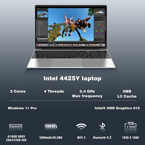Laptop Computer, Window 11 Pro Lap Top 2026 New, 15.6 Inch Laptop PC, 16GB RAM 512GB SSD, 4425Y Processor, IPS FHD 1920*1080P, 2-Year Warranty, 5000mAh Battery, Mini HDMI, for School Business Student in Kuwait