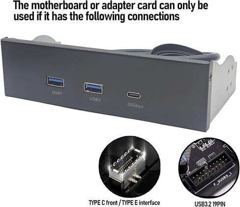 fosa 5.25 Inch Optical Drive Front Panel, USB 3.0 Hub with 2X USB A & 1x Type C Ports 5Gbps / 10Gbps / 20Gbps, for PC Motherboard 19PIN + Type E in Kuwait