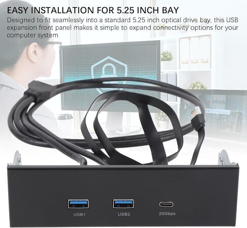 fosa 5.25 Inch Optical Drive Front Panel, USB 3.0 Hub with 2X USB A & 1x Type C Ports 5Gbps / 10Gbps / 20Gbps, for PC Motherboard 19PIN + Type E in Kuwait